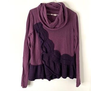 Moth Anthropologie Purple Cable Knit Cowl Neck Sweater Cotton Cashmere Peplum